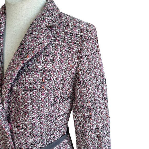 Alfani Pink Gray Tweed Overcoat with Bow Belt Size 4 - Picture 2 of 10